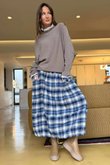 Roberta Plaid Brushed Cotton Balloon Hem Skirt Highland Blue